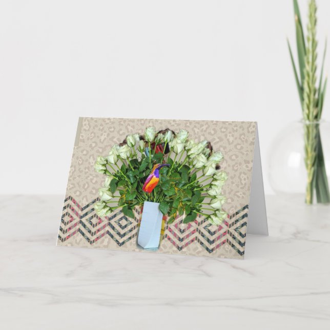Flowers with Bird and Poem Card (Front)