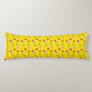  flowers with butterflies on a yellow background body cushion