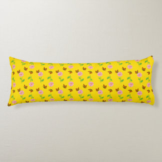 flowers with butterflies on a yellow background body cushion