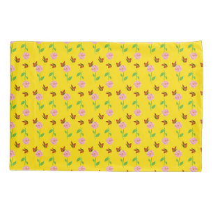  flowers with butterflies on a yellow background pillowcase
