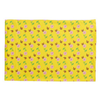 flowers with butterflies on a yellow background pillowcase