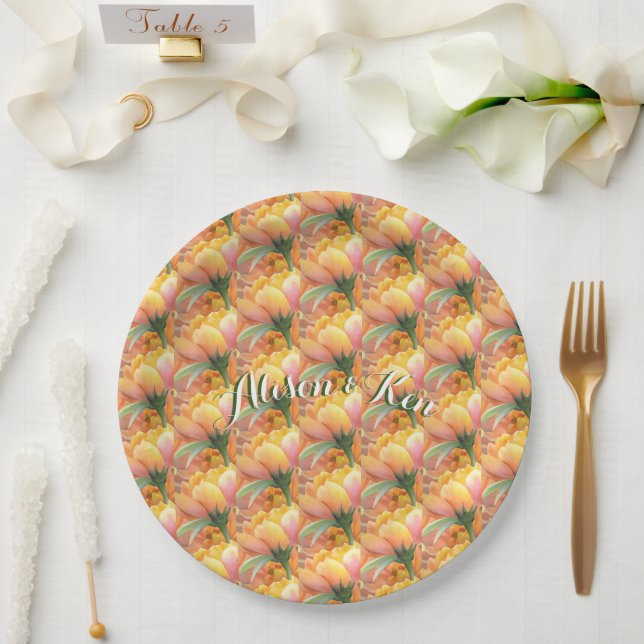 Flowers With custom personalise name Paper Plate (Wedding)