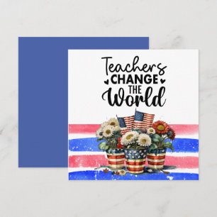 Flowers with flag of America for teacher  Thank You Card