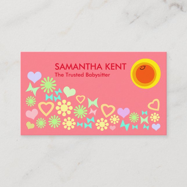 Flowers With Fluttering Butterflies Babysitting Business Card (Front)