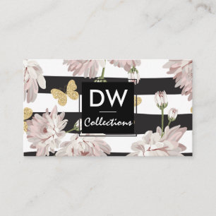 Flowers with Glittering Butterflies Business Card