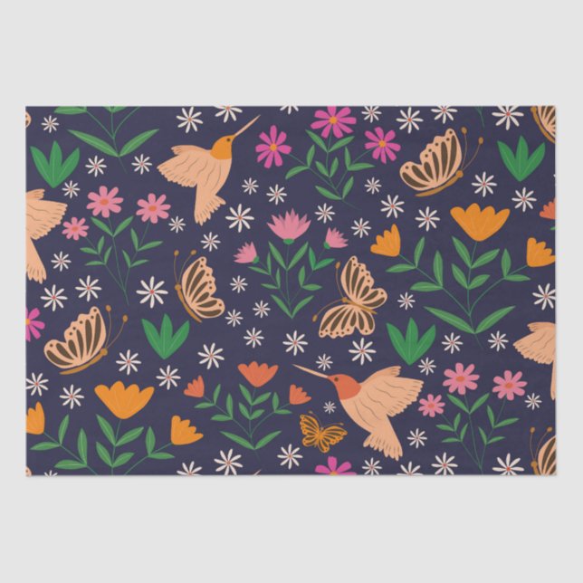  Flowers with hummingbirds and butterflies   Tissue Paper (Front)