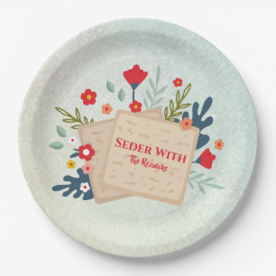 Flowers with Matzah Passover Seder Paper Plate