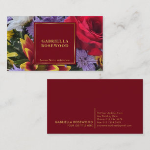 Flowers With Red Square Gold Frame Business Card