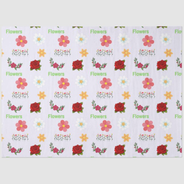 Flowers with text pattern on grey tissue paper (Front)