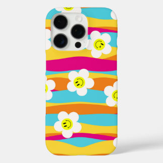 flowers with yellow centers showing smiley faces iPhone 16 pro case