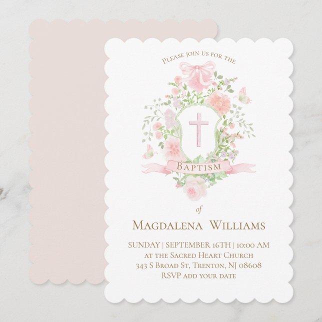  flowers wreath | Baptism Invitation (Front/Back)