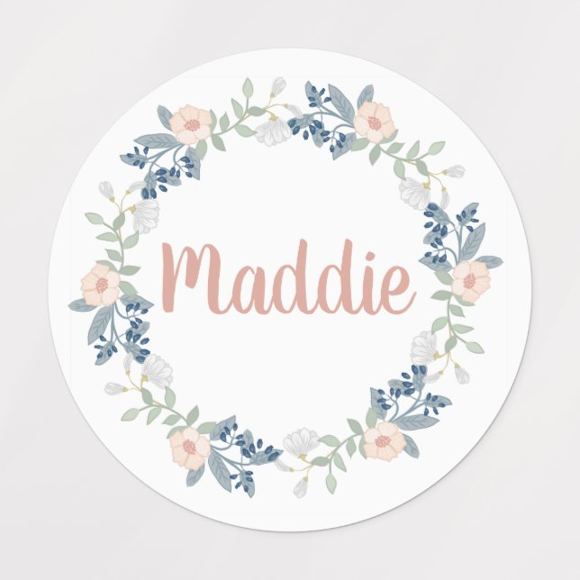 Flowers Wreath Custom Name Labels (Design 1)