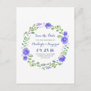 flowers wreath watercolor save the date postcards