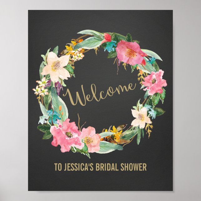 Flowers Wreath Welcome Poster Print (Front)