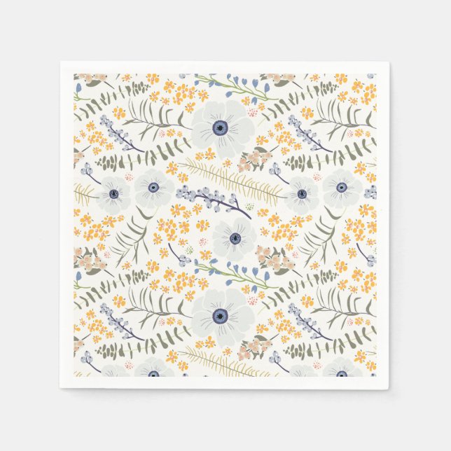 Flowers Yellow Blue Botanical Pattern Event Napkin (Front)