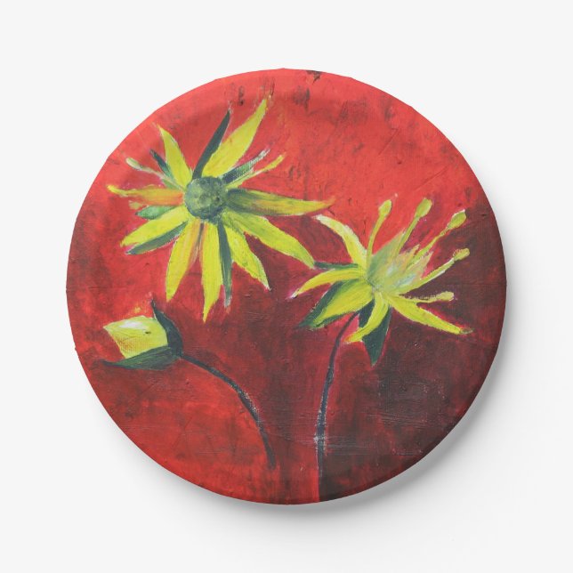 Flowers Yellow Floral Art Custom Paper Plates 7 in (Front)