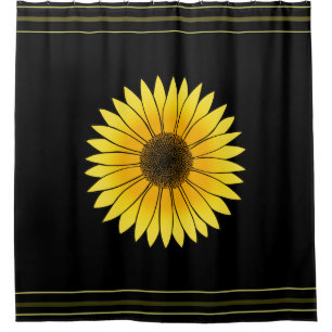 Flowers Yellow Sunflower on Black Background Shower Curtain