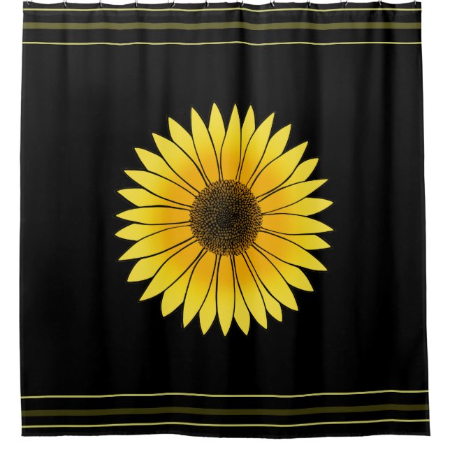 Flowers Yellow Sunflower on Black Background Shower Curtain (Front)