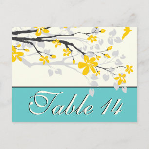 Flowers yellow turquoise wedding table number postcard