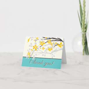 Flowers yellow turquoise wedding Thank you card