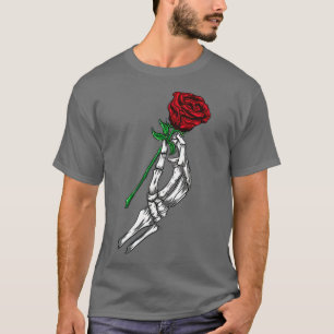 FlowerSkeleton Hand Holding Red Rose T-Shirt