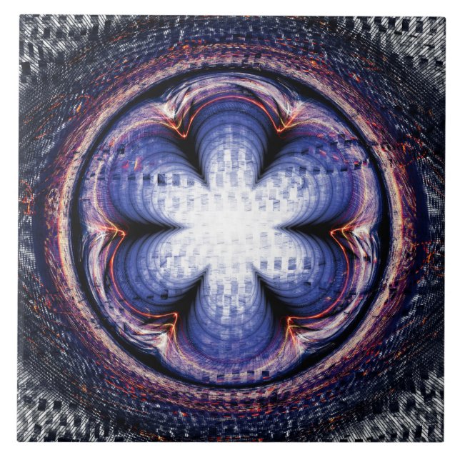 Flowery abstract blue decoration tile (Front)