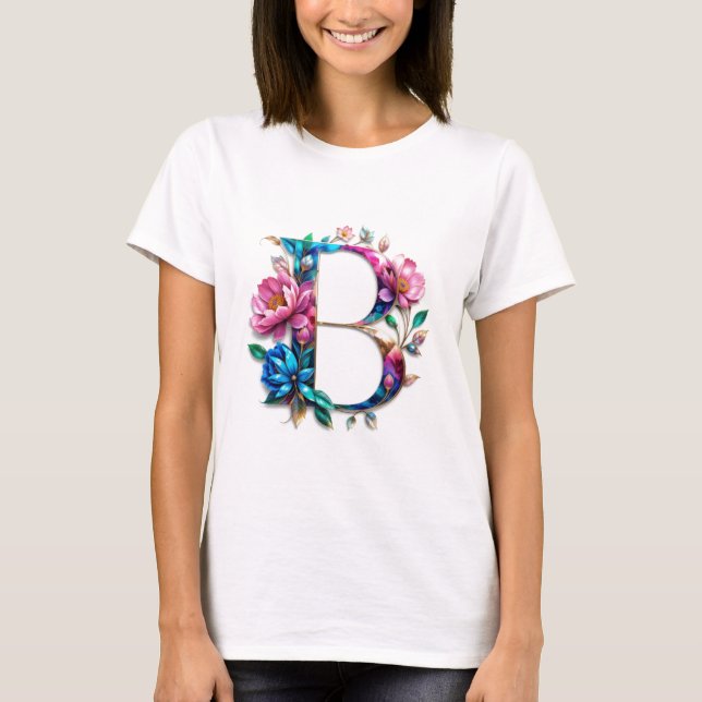 Flowery B – Elegant Floral Initial T-shirt for Wom (Front)