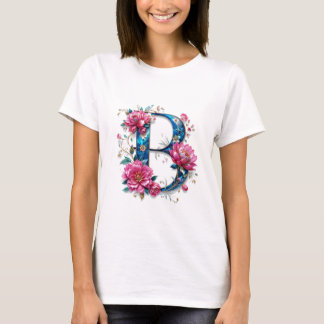 Flowery B – Elegant Floral Initial T-shirt for Wom