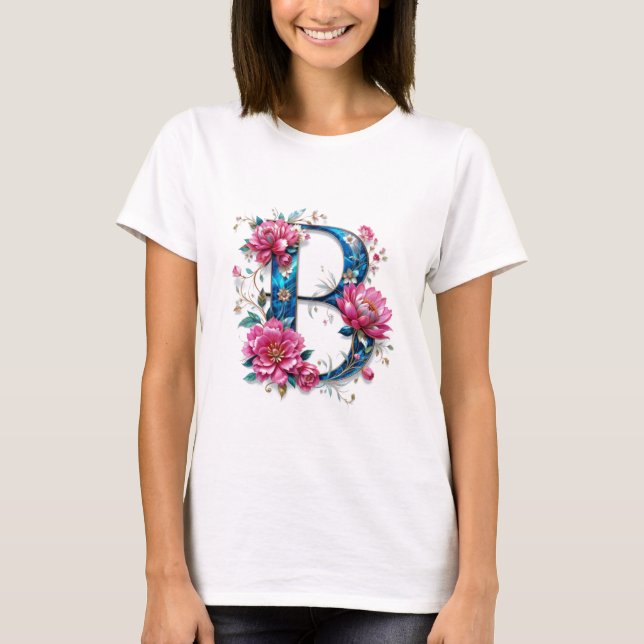 Flowery B – Elegant Floral Initial T-shirt for Wom (Front)
