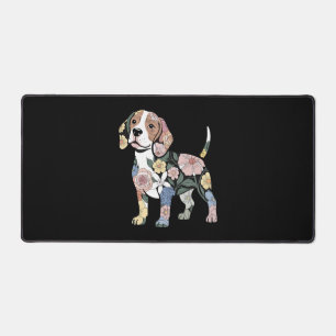 Flowery Beagle Silhuette Design Desk Mat