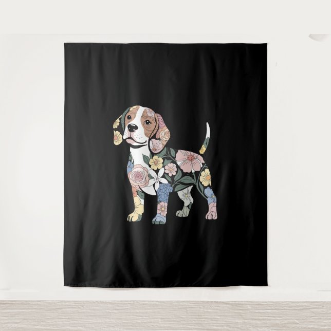 Flowery Beagle Silhuette Design Tapestry (Front)