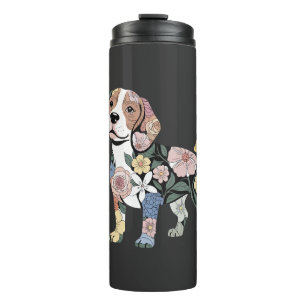Flowery Beagle Silhuette Design Thermal Tumbler