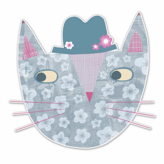 Flowery Blue Cat in a Flower Hat (Front)