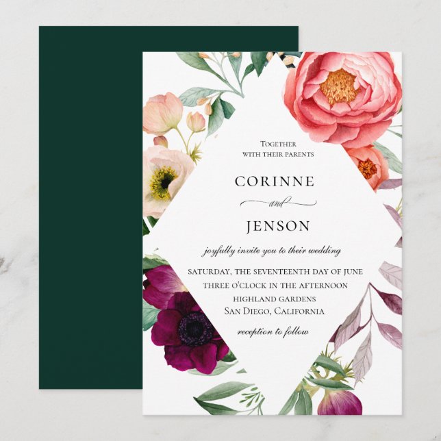 Flowery Bohemian Frame Wedding Invitation (Front/Back)