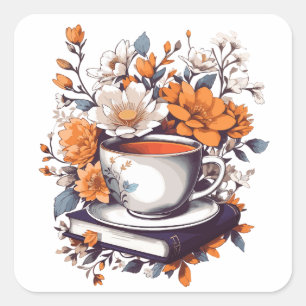 Flowery Books and Tea - Floral Book lovers Square Sticker