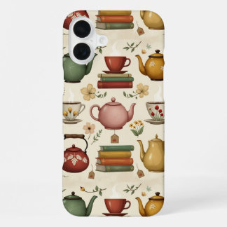 Flowery Books and Tea iPhone 16 Plus Case