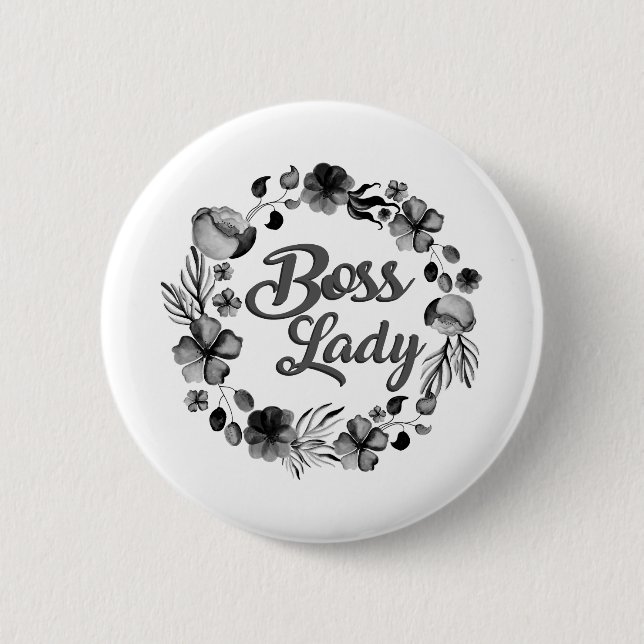 flowery boss lady design 6 cm round badge (Front)