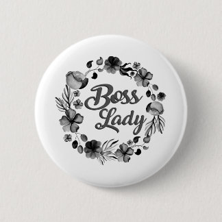flowery boss lady design 6 cm round badge