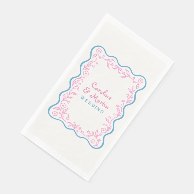 Flowery botanical garden script wedding  napkin (Corner)