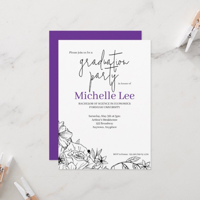 Flowery Bright Graduation Party Invitation (Front/Back In Situ)