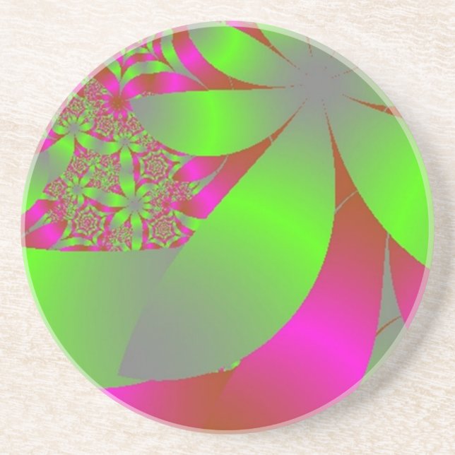 Flowery Bright Pink and Green Coaster (Front)