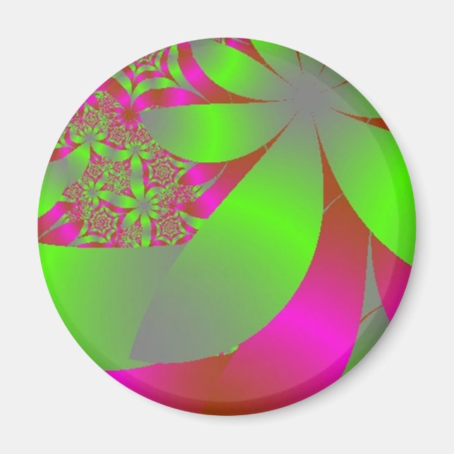 Flowery Bright Pink and Green Magnet (Front)