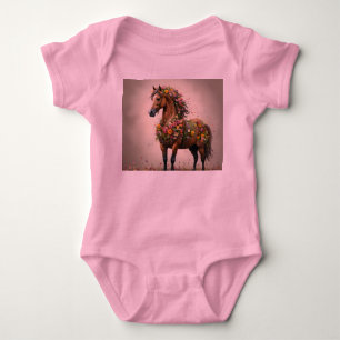 Flowery Brown Horse Fantasy Garden, Baby Bodysuit