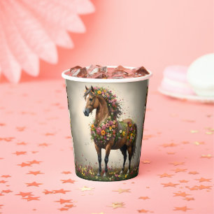 Flowery Brown Horse Fantasy Garden, Paper Cups