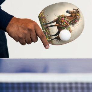 Flowery Brown Horse Fantasy Garden, Ping Pong Paddle