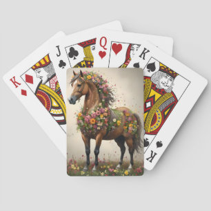 Flowery Brown Horse Fantasy Garden,  Playing Cards
