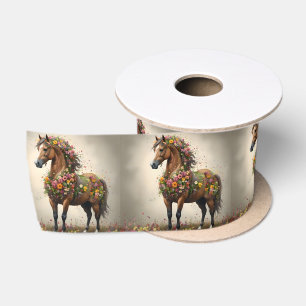 Flowery Brown Horse Fantasy Garden, Satin Ribbon