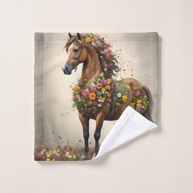 Flowery Brown Horse Fantasy Garden,  Wash Cloth (Wash Cloth)
