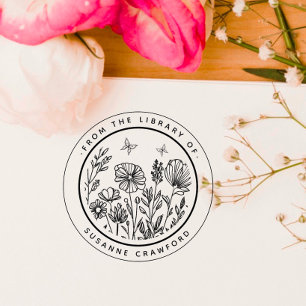 Flowery Custom Book From The Library Of Self-inking Stamp