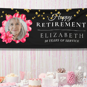 Flowery Custom Photo Retirement Party Banner